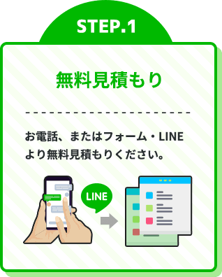 STEP.1無料見積もり/お電話、またはフォーム・LINEより無料見積もりください。